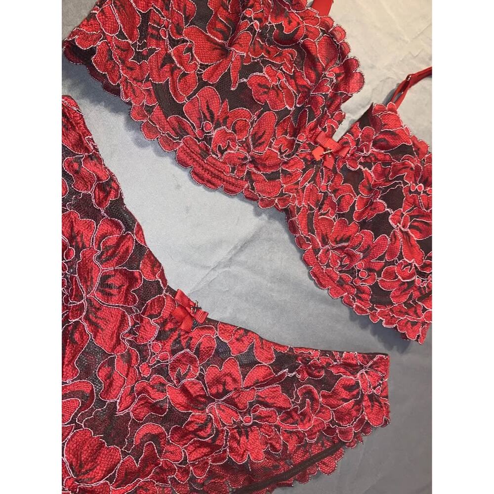 2 pc-NEW! Savage X Fenty Lace Lingerie Sets - Blue and Red (38DDD) - Picture 9 of 10